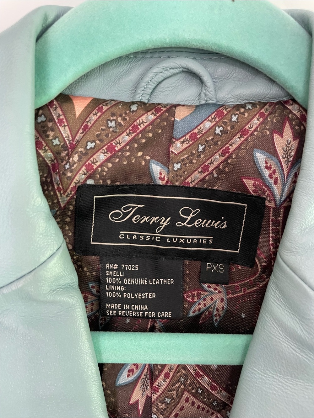 Vintage Terry Lewis Powder Seafoam Blue 100% Leather Blazer Tailored Jacket PXS - Picture 11 of 11